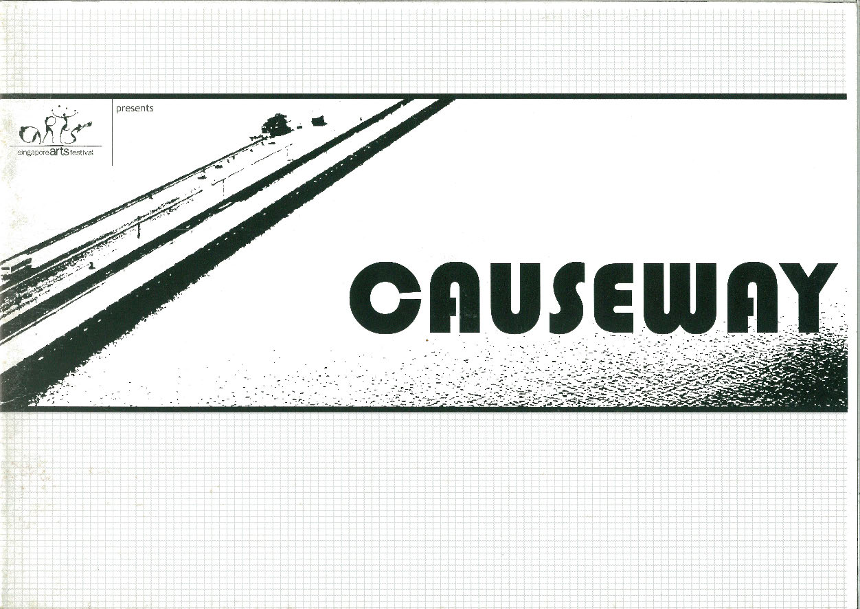 The cover for the programme of "Causeway" is white with a single banner running horizontally across the front. it is a black and white image of the causeway with the title "causeway" in big font.