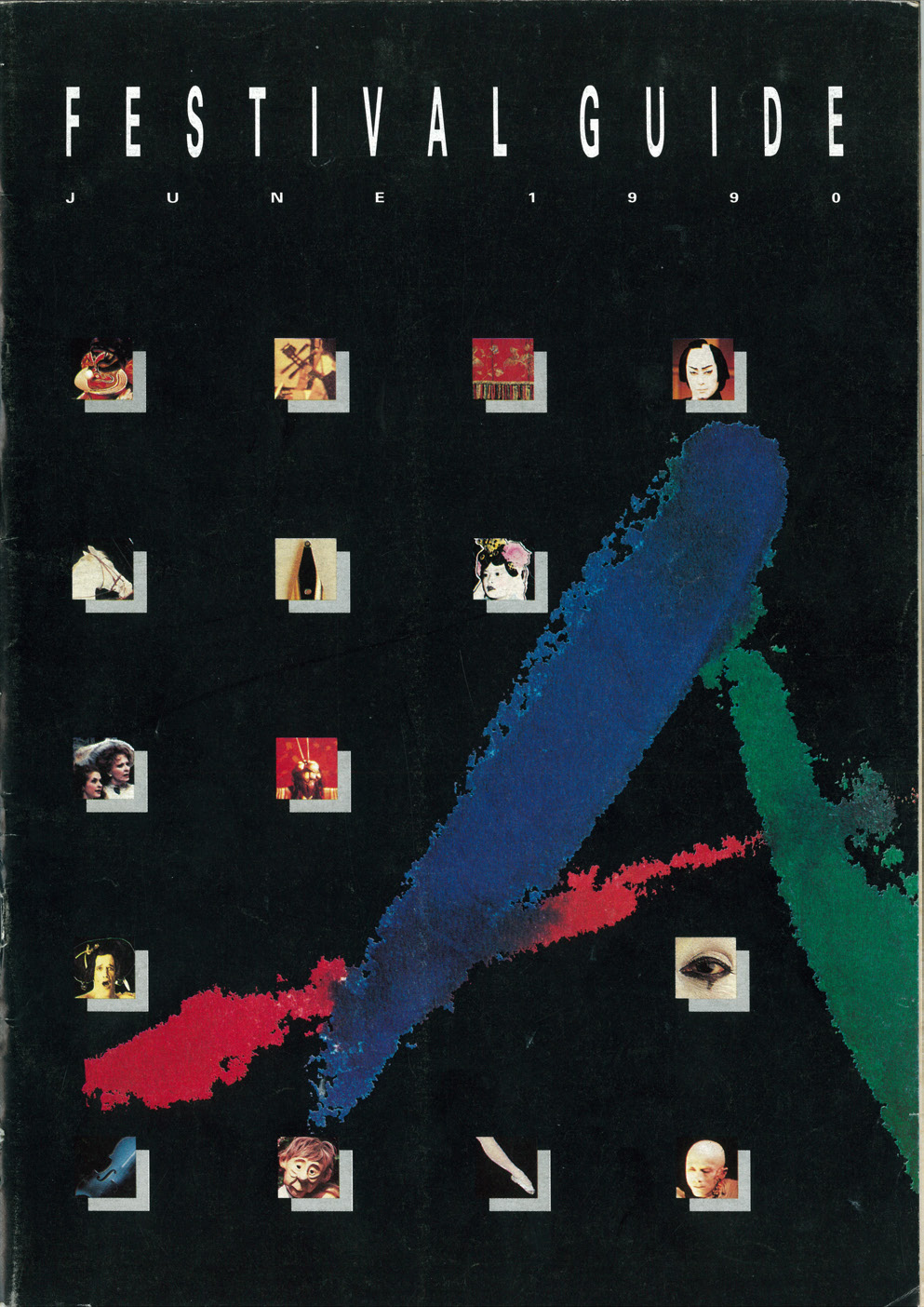 The programme features a green, red and blue paint streak styled to look like the letter 'A', against a black background lined with small square images.