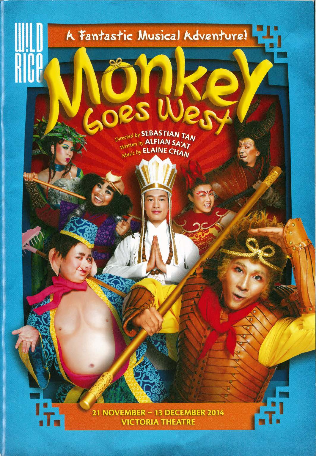 The programme has a blue border with seven figures dressed in their costumes within the frame. The title appears in a yellow font, against a red background at the top. The text "A Fantastic Musical Adventure!" appears against an orange background in white font above the title.