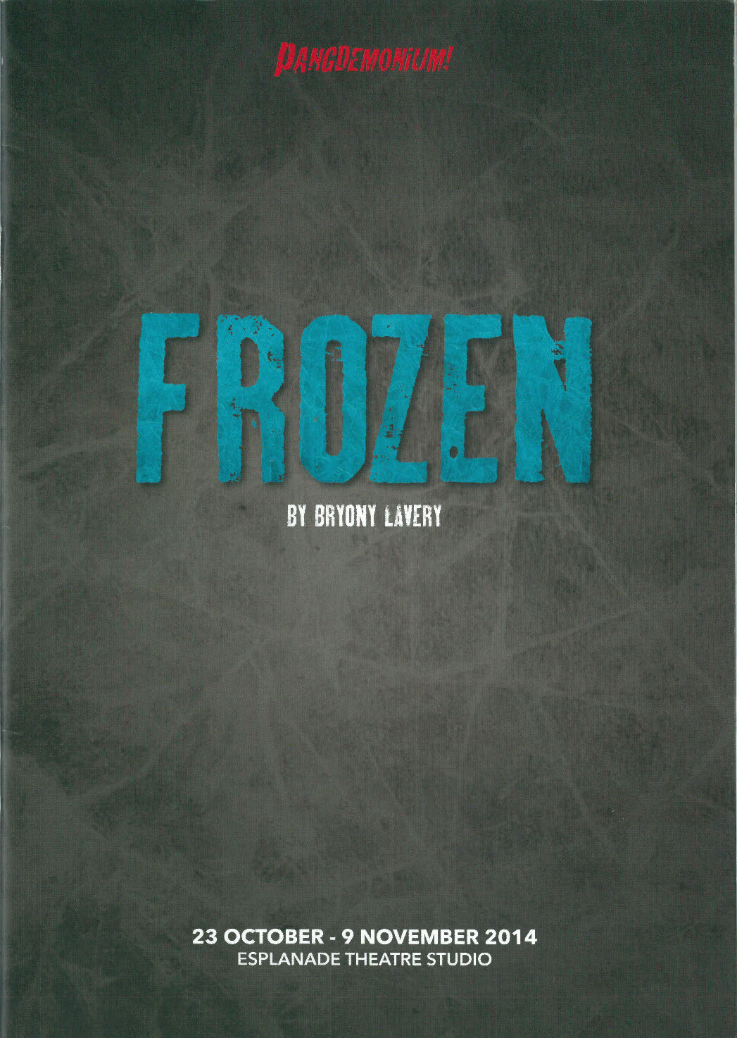 The programme features the play title in bright blue with a cracked ice effect, set against a background of grey cracked ice