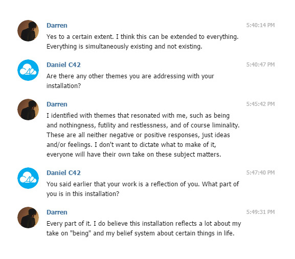 This shows a series of messages exchanged between Centre 42 and Darren Ng on Telegram