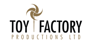 The Toy Factory Productions logo, with a brown pinwheel between the words 'TOY' and 'FACTORY'