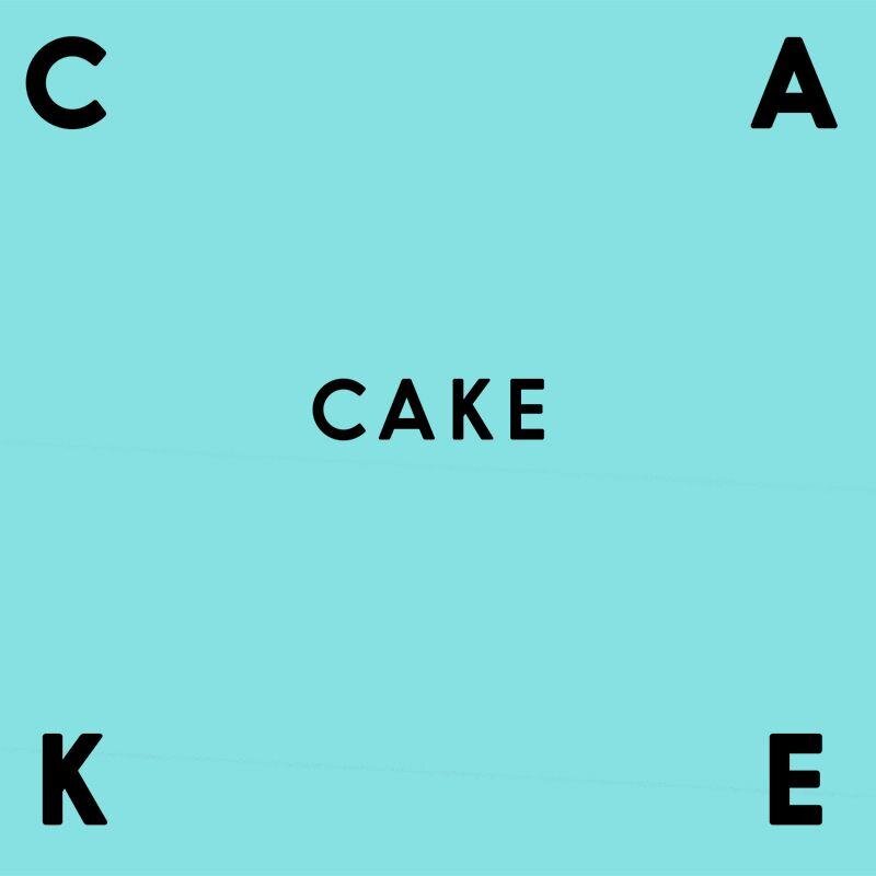 A light blue square with the word 'CAKE' in the middle. In each of the four corners are the letters 'C', 'A', 'K' and 'E' in black font.