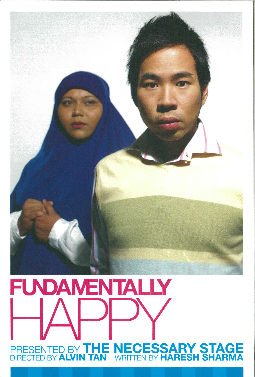 The flyer features 2 cast members looking into the front with the production title in pink text on a white background.