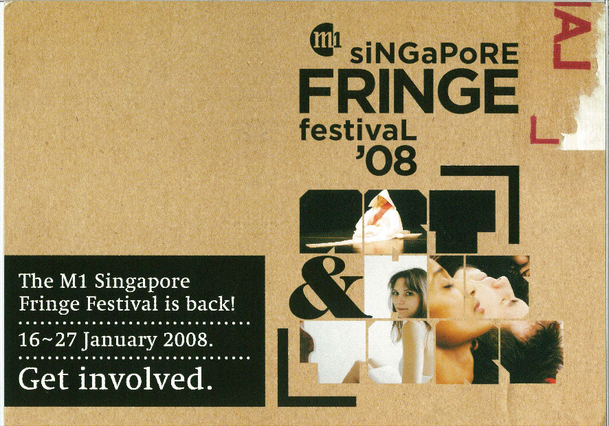 The postcard cover features a brown background with the festival title overlays in black text.