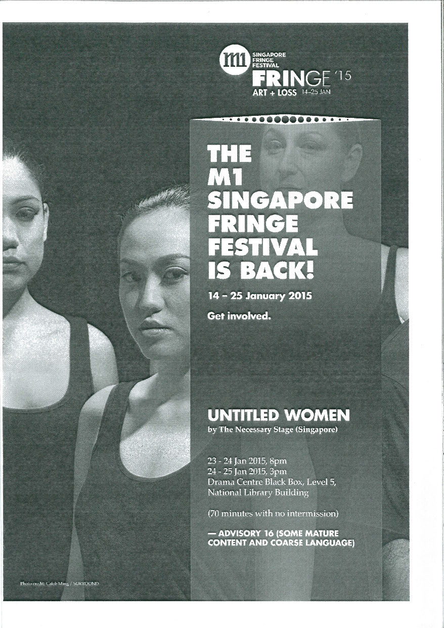 The programme features a black and white image of three female-presenting persons in black tank tops, glancing into the camera.