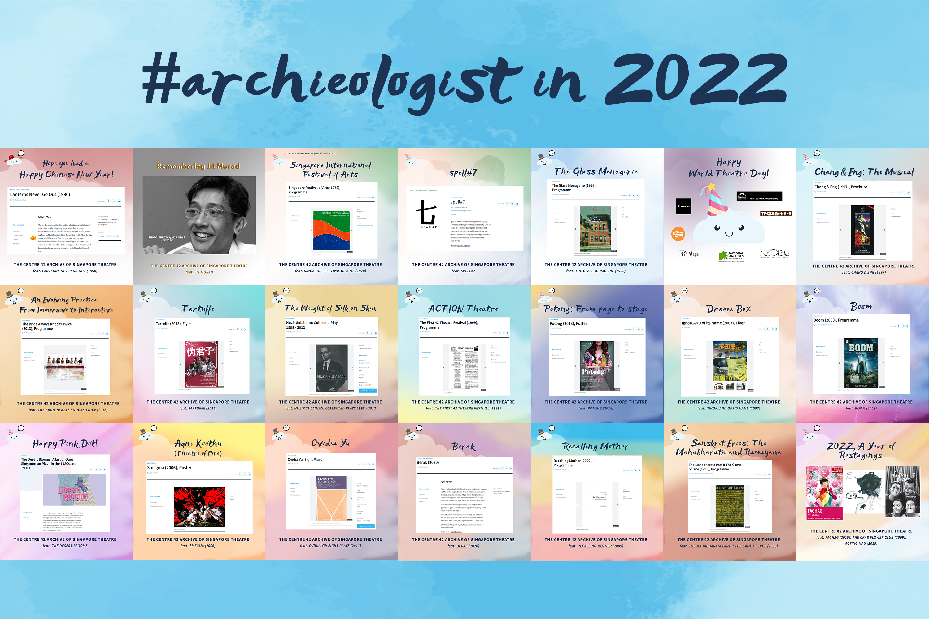 The masthead features a collage of 21 Instagram posts from the #archieologist series set against a blue background with the title "#archieologist in 2022"