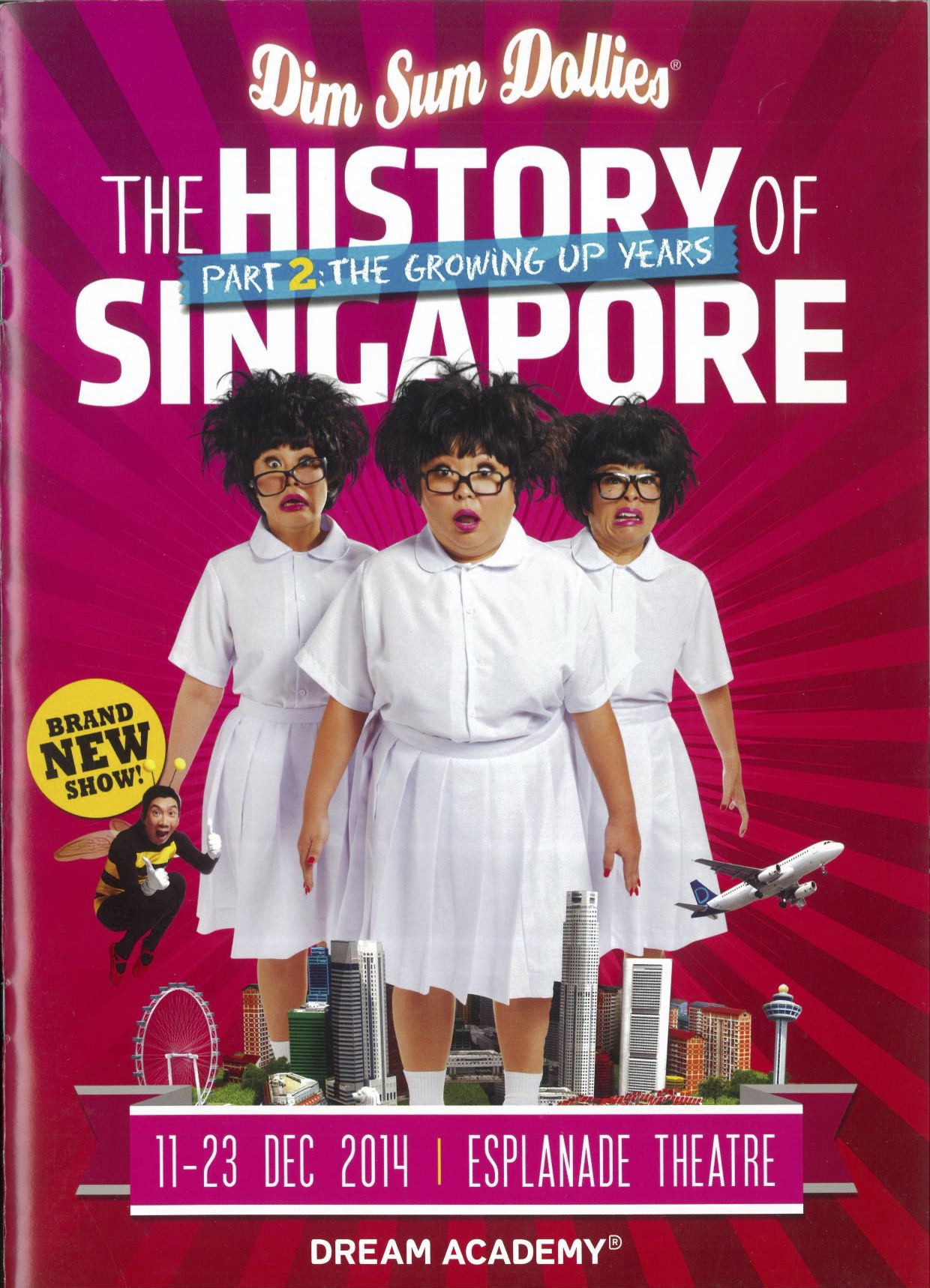 The programme features three female-presenting persons in white school uniforms and glasses, and very messy hair.