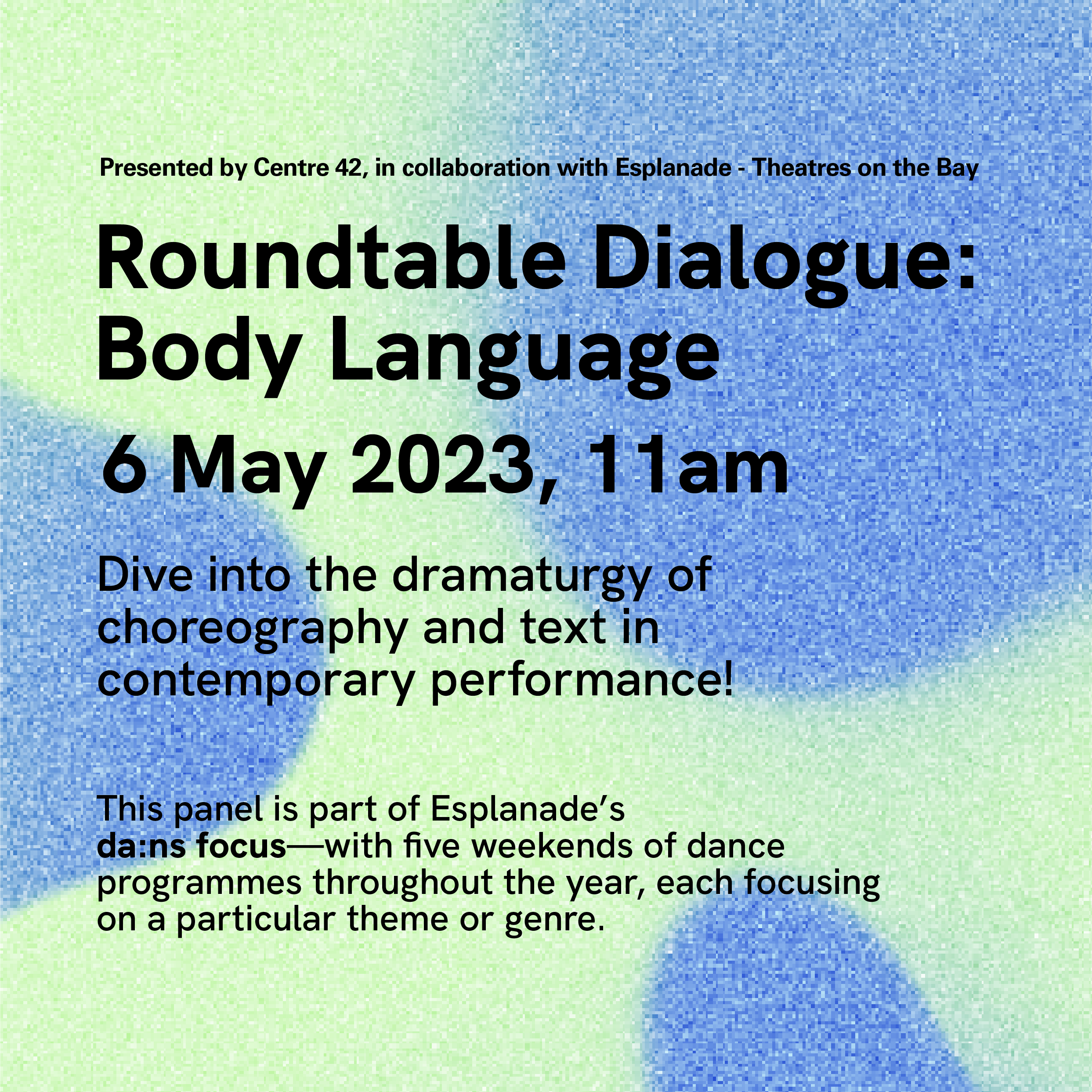 A publicity image with the event details for Roundtable Dialogue: Body Lanaguage.