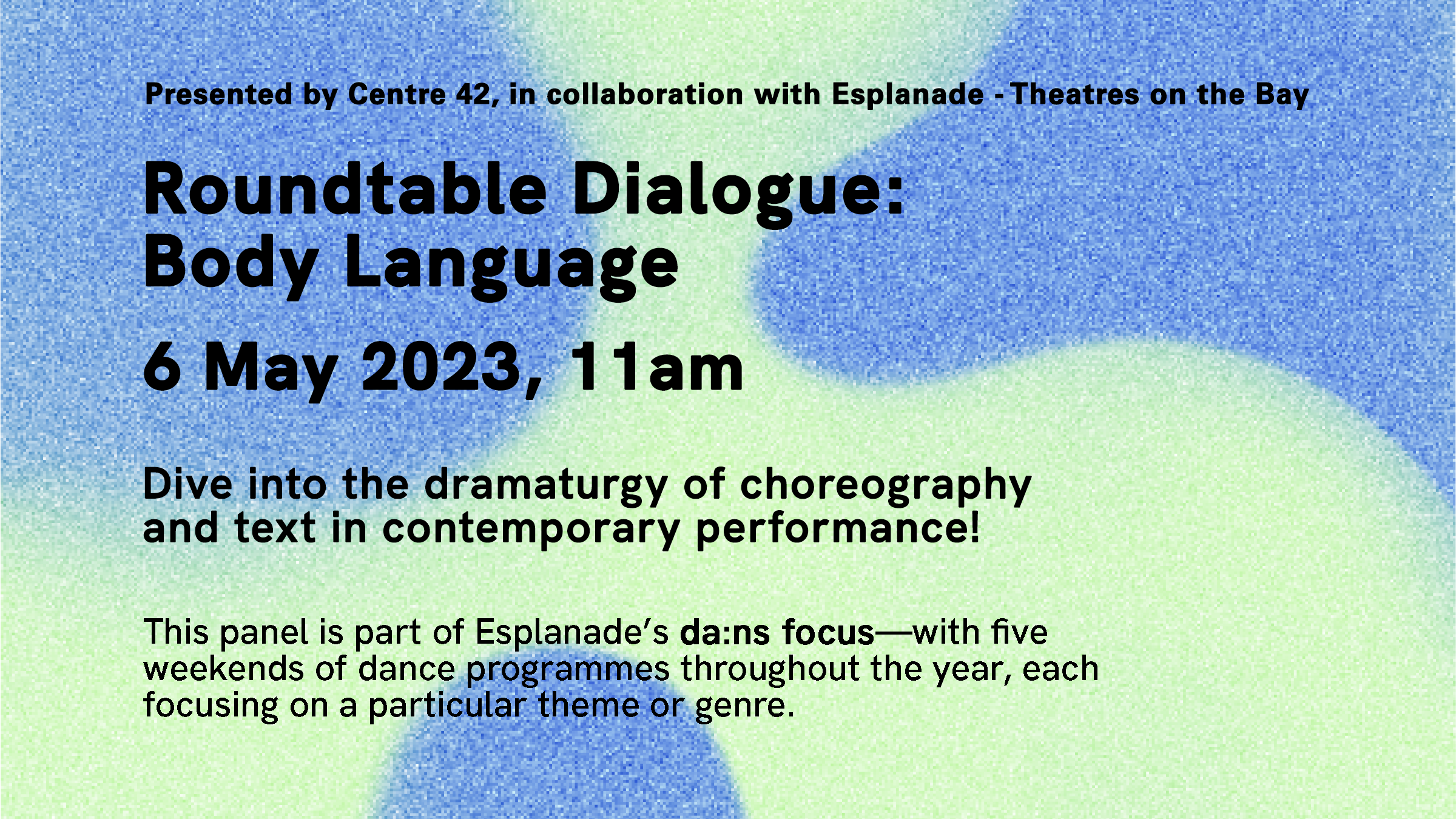 A publicity image with the event details for Roundtable Dialogue: Body Lanaguage.