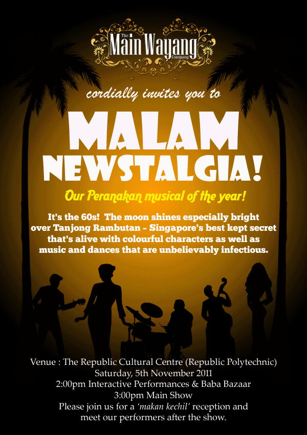 The miscellaneous artefact features silhouettes of a singer and band under silhouettes of palm trees. Above are the words 'Malam Newstalgia' in white font.