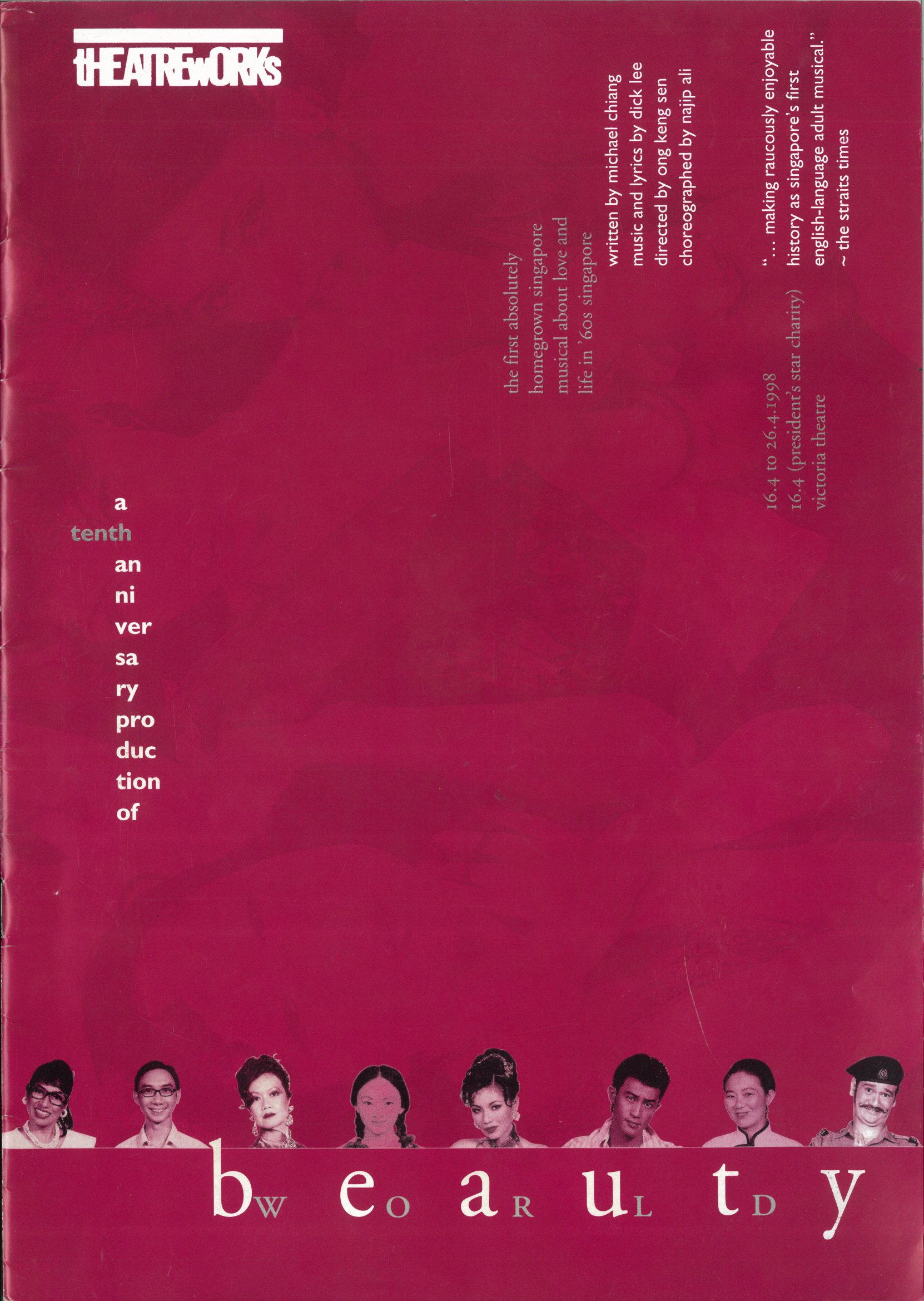 The programme features a row of eight profiles along the bottom, against a dark pink background.