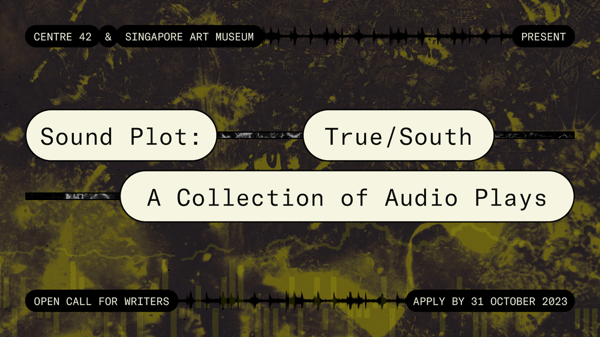 The masthead features the words 'Sound Plot: True/South A Collection of Audio Plays' against a abstract yellow-green background.