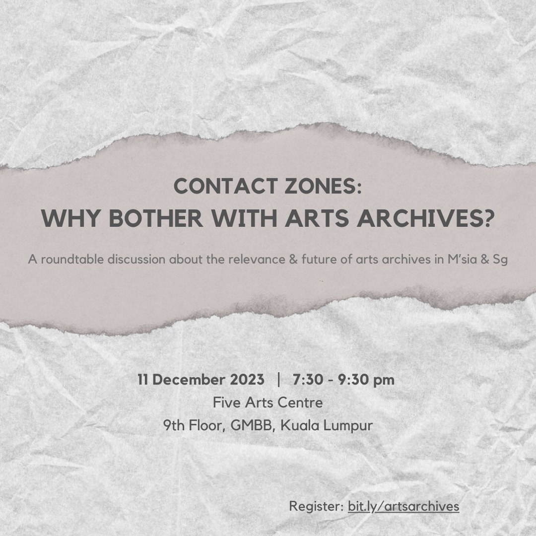 Title text in black "Contact Zones: Why Bother with Arts Archives" against a beige background