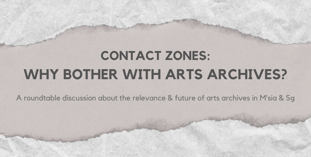 Title text in black "Contact Zones: Why Bother with Arts Archives" against a beige background