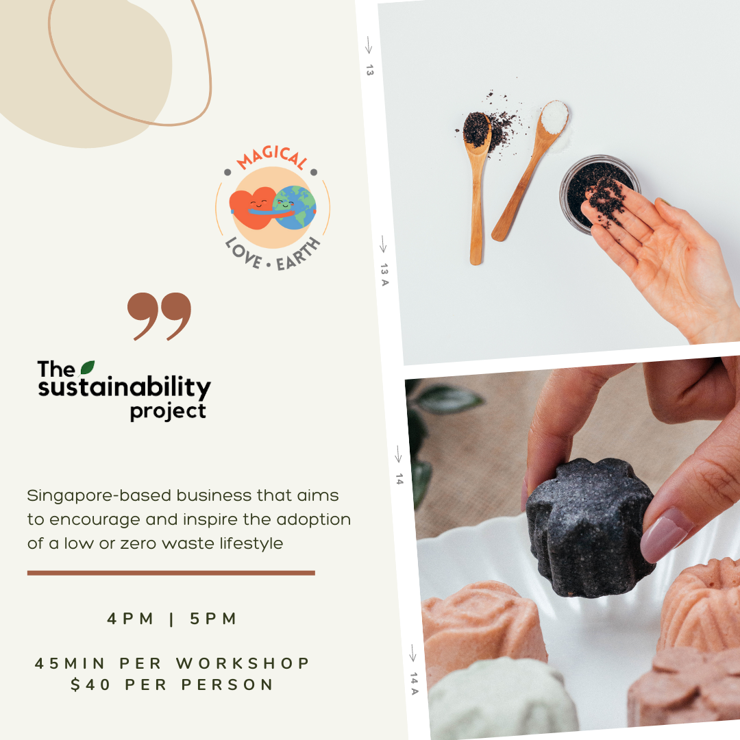 Two images showcasing a workshop activity by The Sustainability Project: A hand lifting loose coffee grounds out of a jar; A pair of fingers picking up a solid block of compact coffee grounds