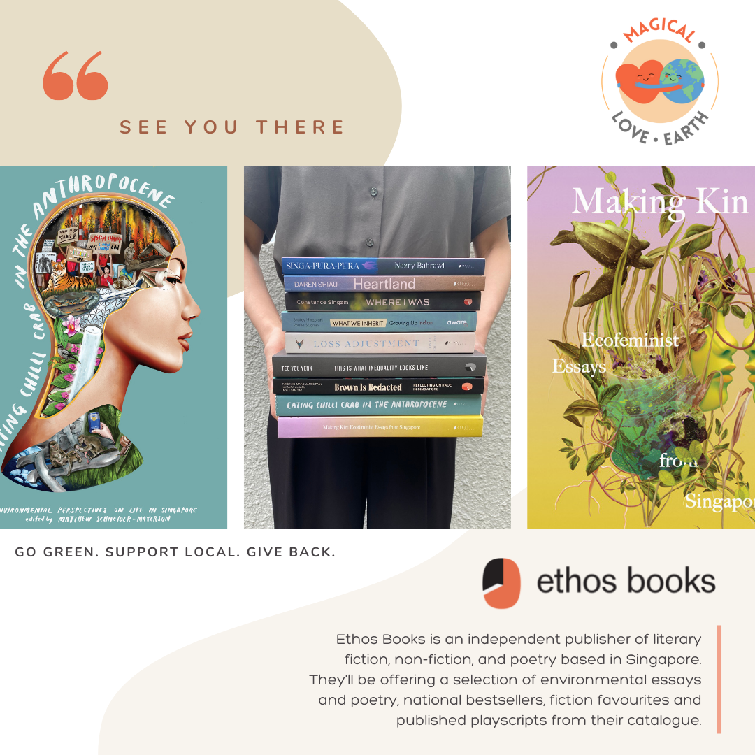 A row of three images featuring a variety of colourful book covers from Ethos Books collection